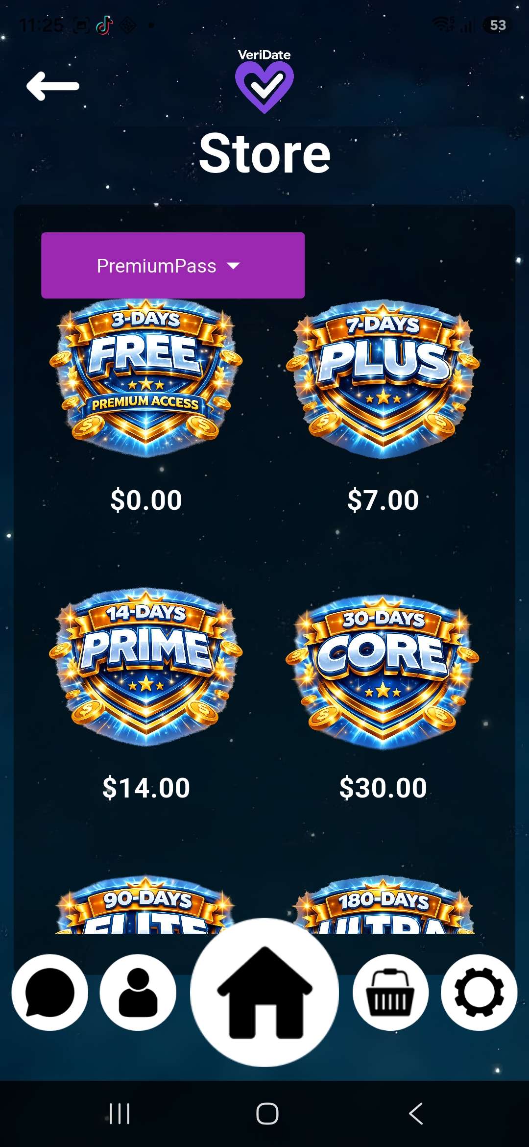 In-app store screen
